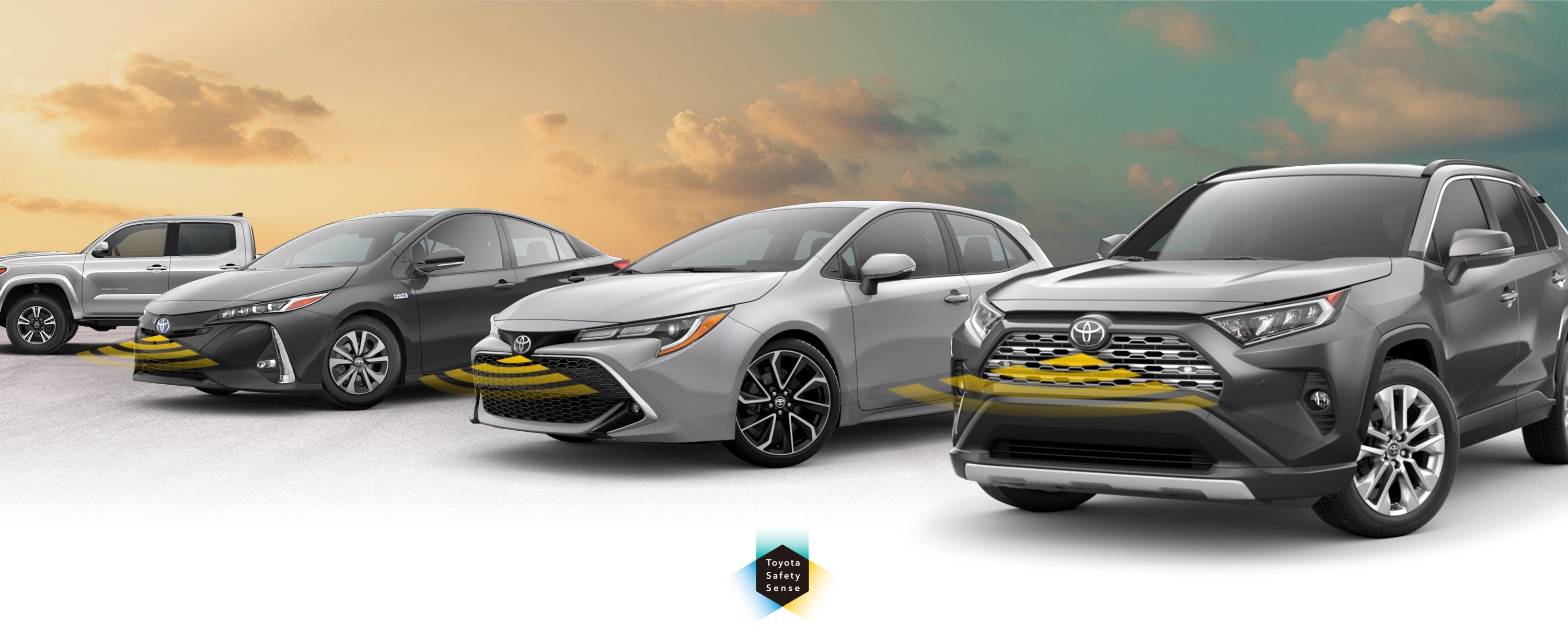 Toyota Safety Sense: Designed for Safety. Options shown on Toyota models including RAV4, Tacoma, and Camry, available now at Romeo Toyota of Glens Falls in Glens Falls NY.