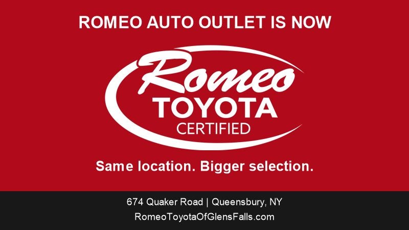 Romeo Auto Outlet rebrand announcement featuring the Romeo Toyota Certified logo and Queensbury address.