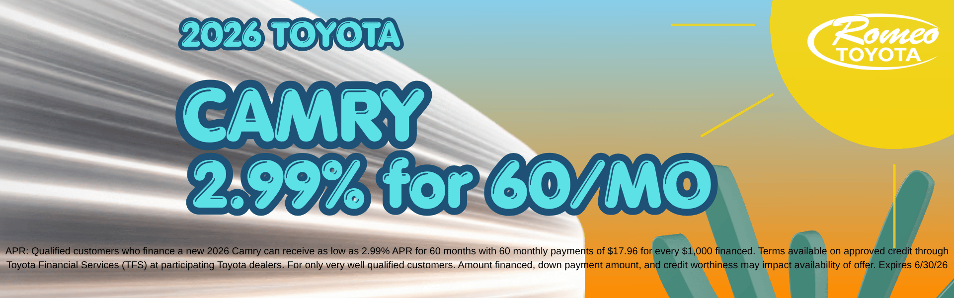 Camry Summer APR Specials with zero down $0
