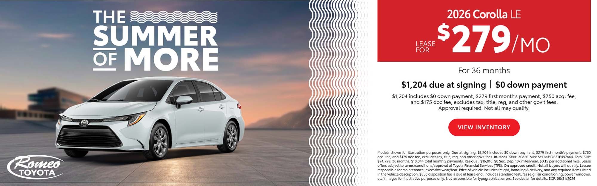 2026 Corolla LE — $279/mo