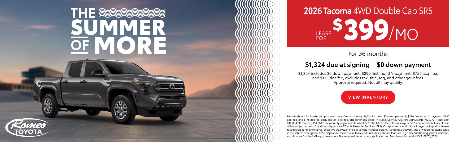 2026 Tacoma 4WD Double Cab SR5 — $399/mo